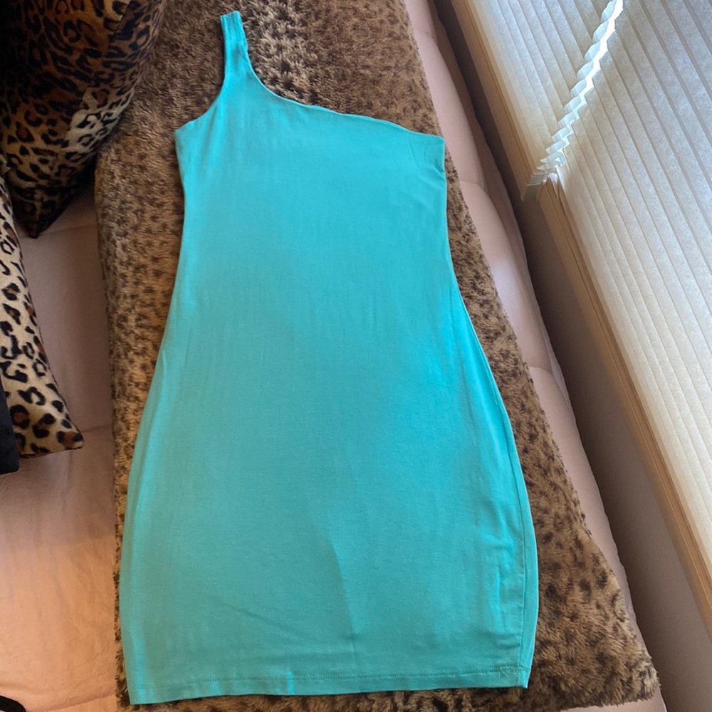 Aqua blue one shoulder fashion nova dress